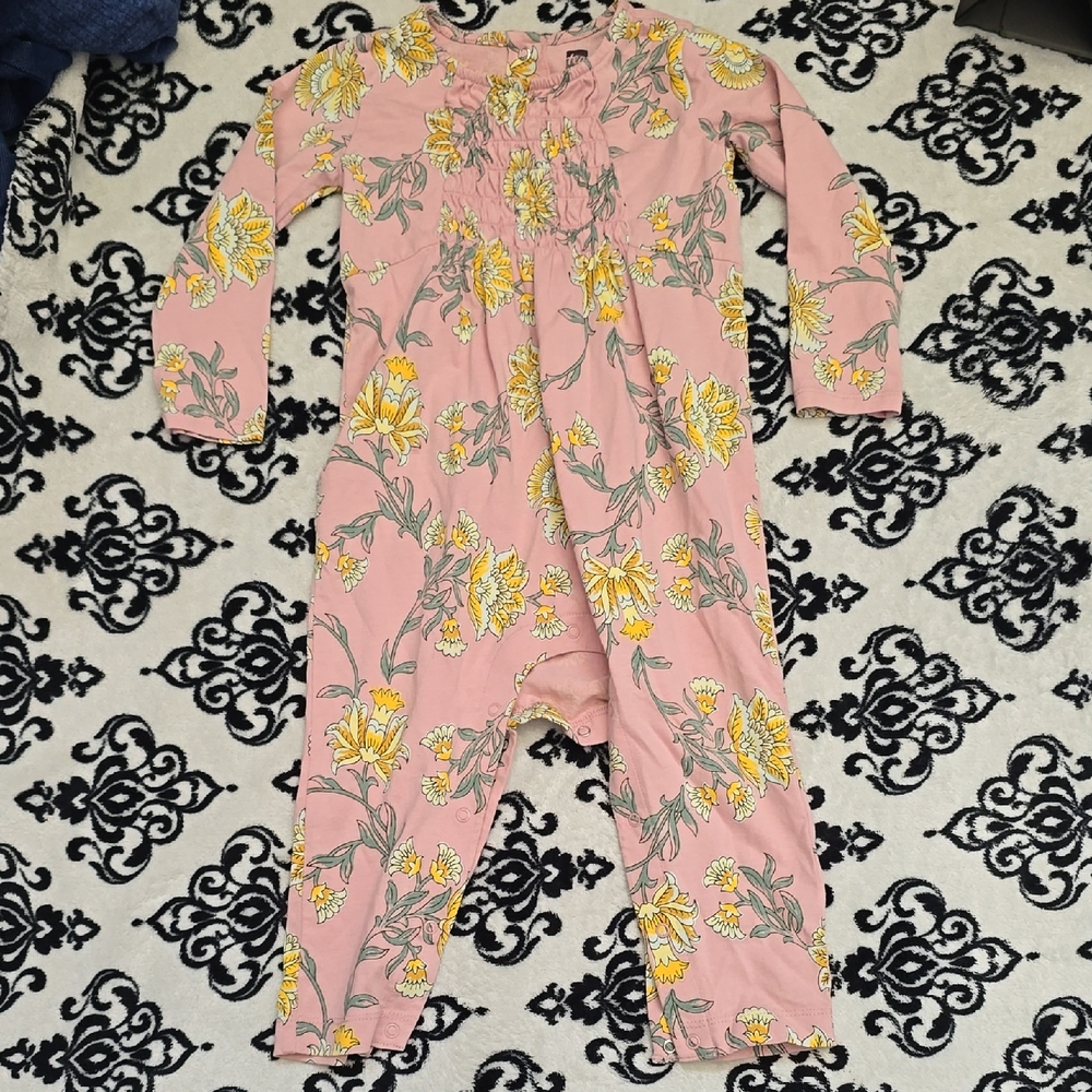 Tea Collection Pink and Yellow Floral Long-Sleeve One-Piece Bodysuit